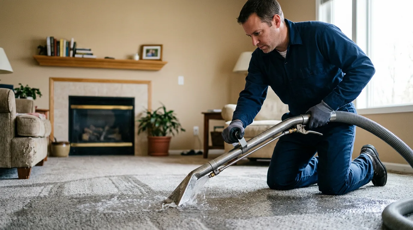Water damage restoration technician working near Hazlet, NJ